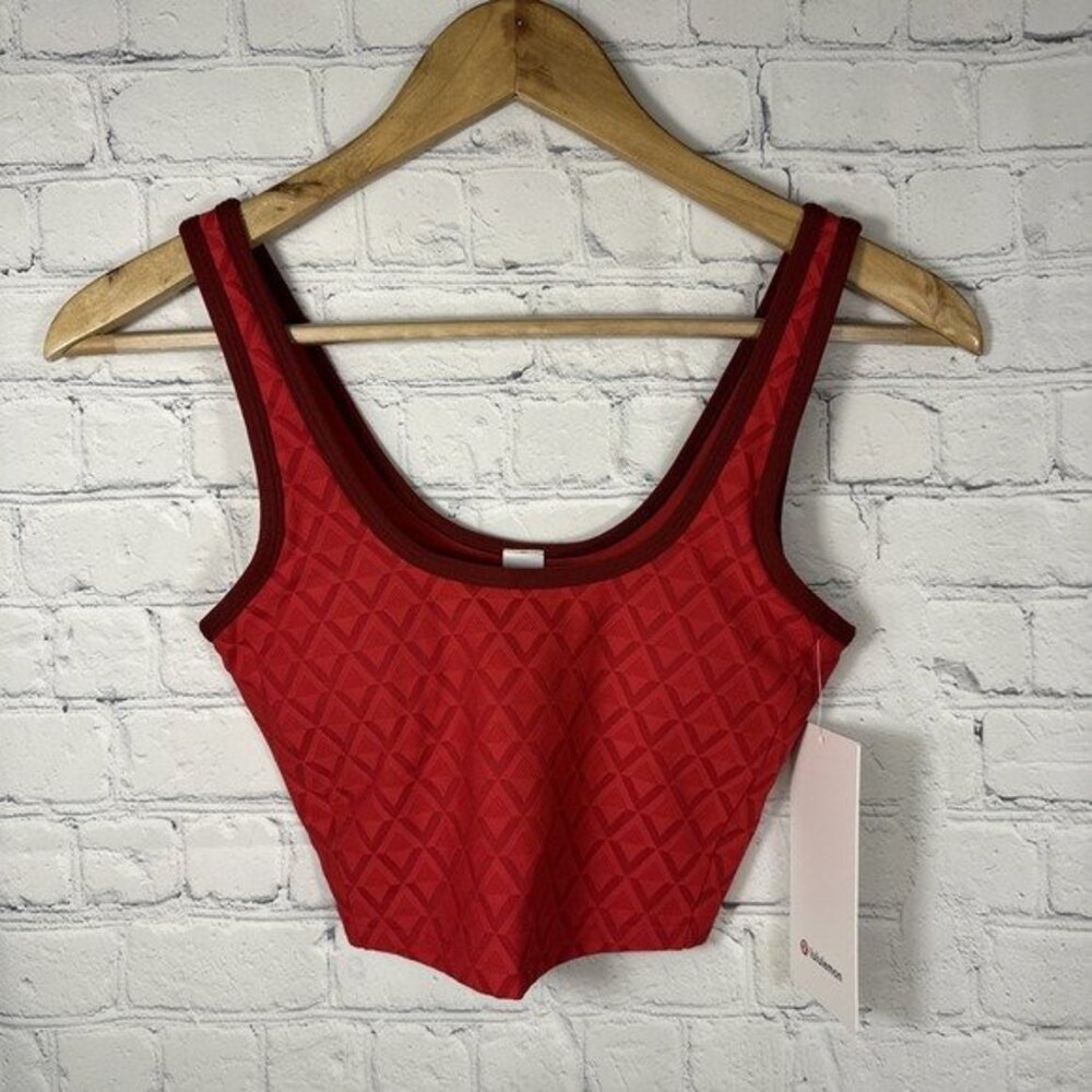 NWT Lululemon XXS Red Textured Mesh Tennis Tank Crop Built‎ In Bra Align LW1FJVS